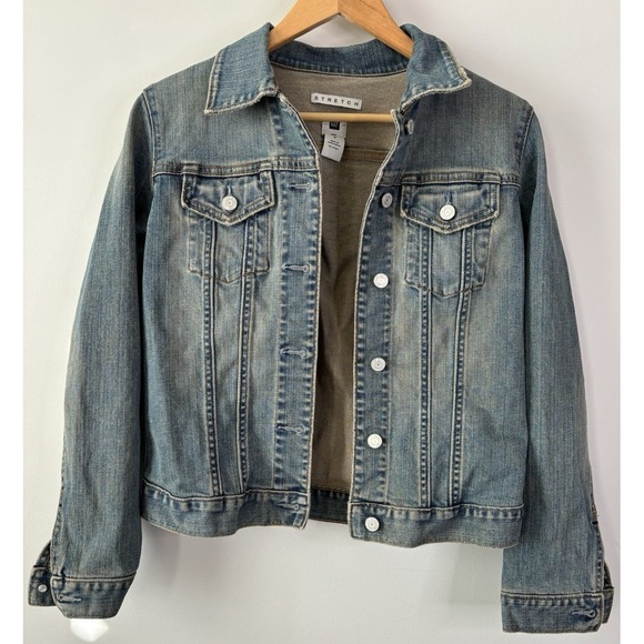 GAP Jackets & Blazers - GAP Women's Medium Wash Stretch Long Sleeve Button Up Distressed Jean Jacket - S